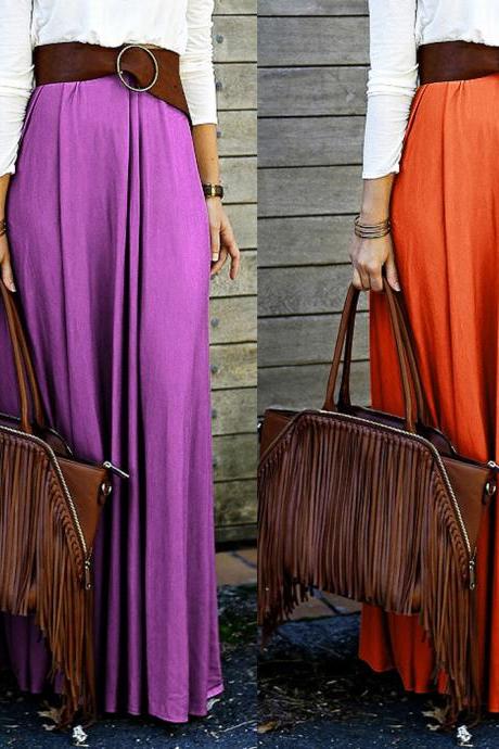 Simple Fashion Pure Color Long Skirt