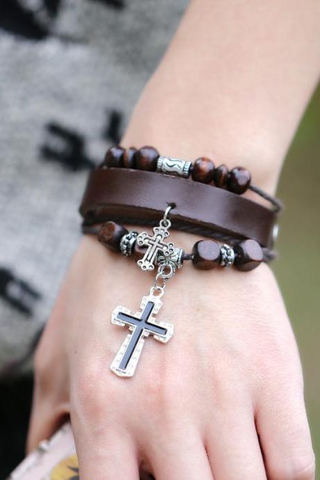 Cross Multilayer Leather Bracelet