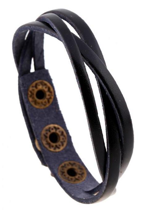Snap-Fastener Woven Leather Bracelet