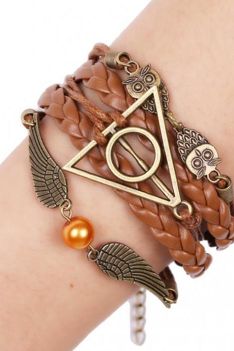 Delicate Angel Wings Hand Woven Leather Cord Bracelet