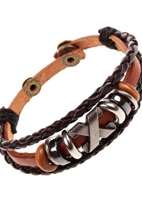X Mark Beaded Leather Bracelet