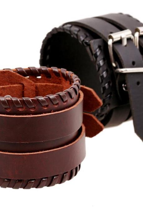 Personality Wide Strap Leather Bracelet