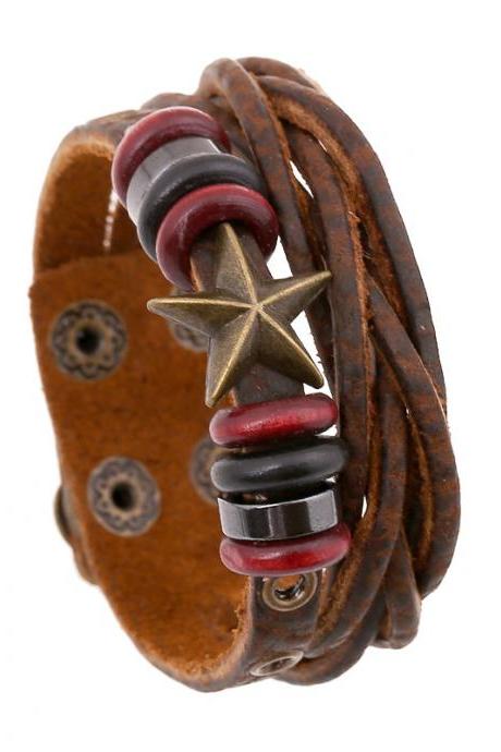 Retro Star Leather Woven Braided Bracelet