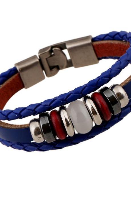 Hand-woven Multicolor Beaded Leather Bracelet