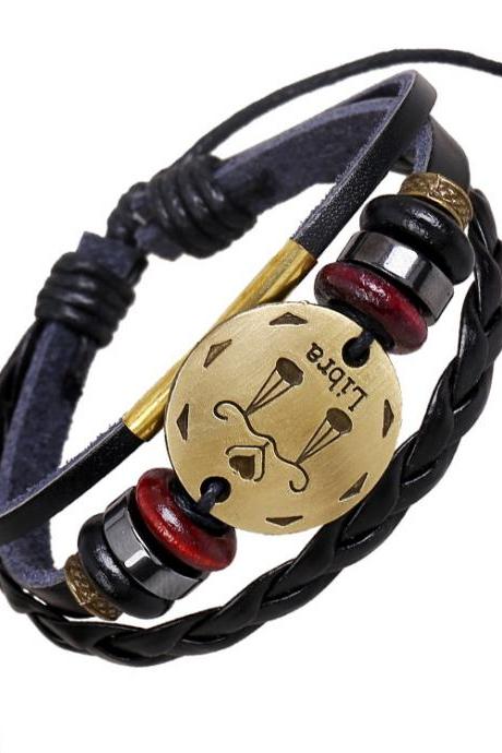 Libra Constellation Woven Leather Bracelet