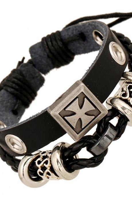 Punk Style Carving Cross Leather Bracelet