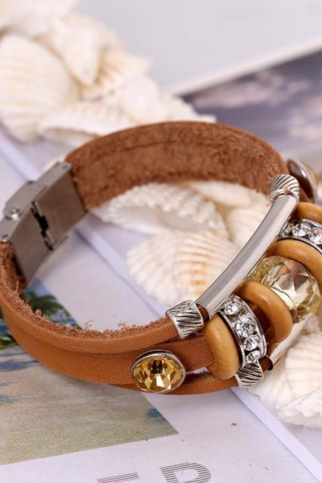 Crystal Beaded Leather Bracelet