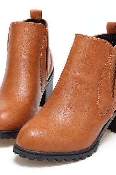 Pointed-toe Chunky Heel Slip On Ankle Boots