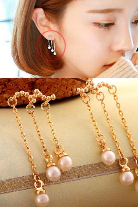Beautiful Pearl Tassels Stud Clip Earrings