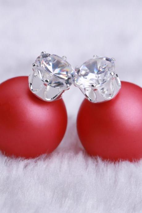  Zircon Crystal Candy Double Side Pearl Earring