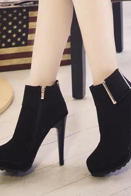 Frosted Buckle Stiletto Heel Ankle Boots