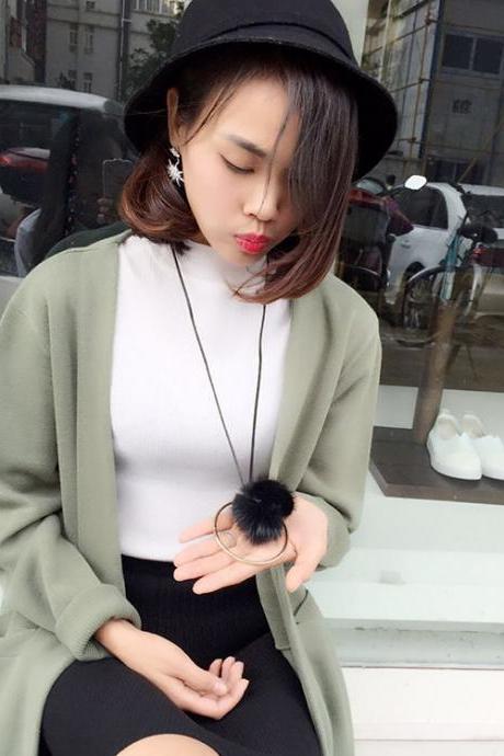 Autumn and winter long sable all-match simple ring ball sweater chain