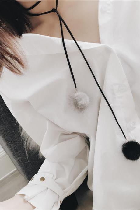Fashion mink hair long ball simple personality sweater chain