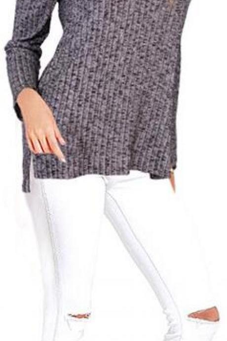 Plus Size Side Slitting Long Sleeves Sweater