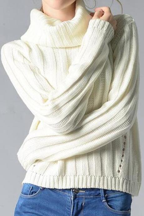 Pure Color High Collar Knitting Sweater