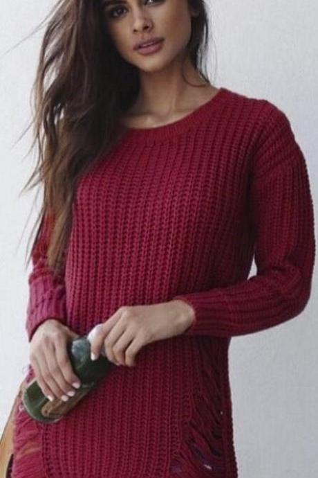 Leisure Hollow-out Round Neck Sweater