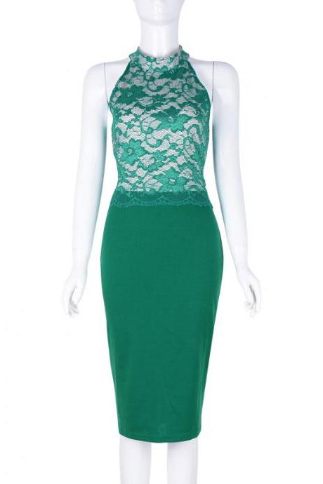 Sexy Sleeveless Lace Patchwork Bodycon Knee-length Pencil Dress