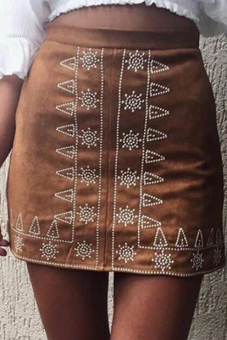 Bohemian Style Print High Waist Bodycon Mini Skirt