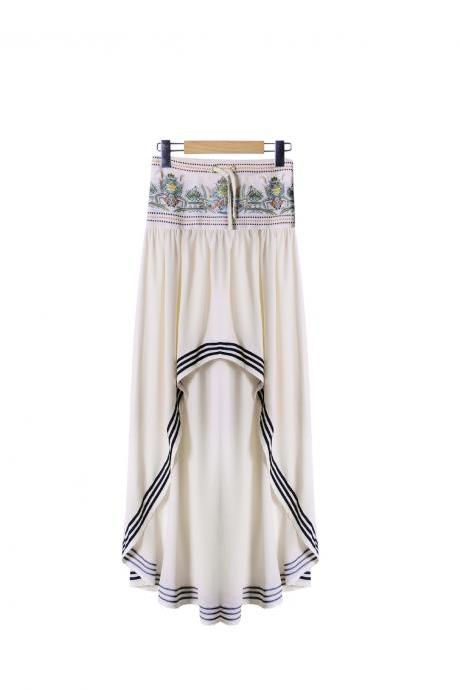 Bohemian Print Elastic Waist Irregular Long Beach Skirt