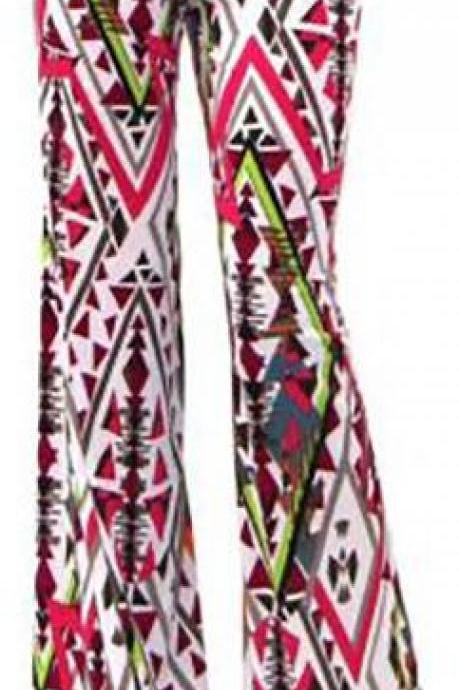 Color Geometry Print High Waist Wide Leg Pants