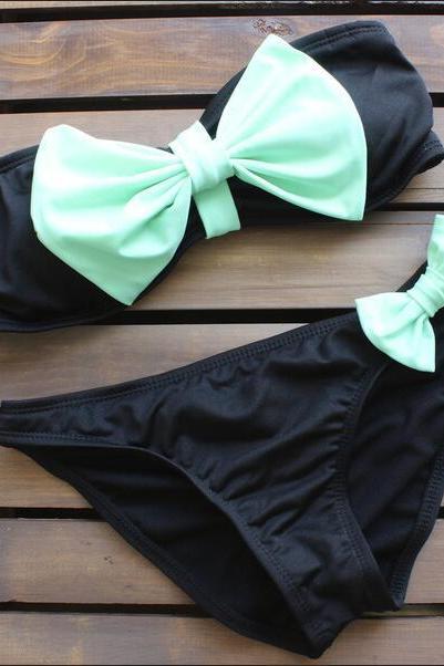 Sweet Bowknot Strapless Two Pieces Swimwear