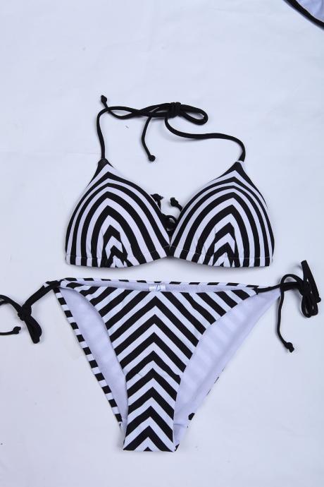 Black And White Stripes Two Piece Swimwear