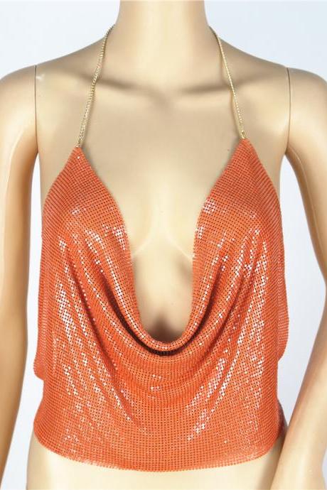 V Collar Sexy Sequins Camisole Loose T-shirt