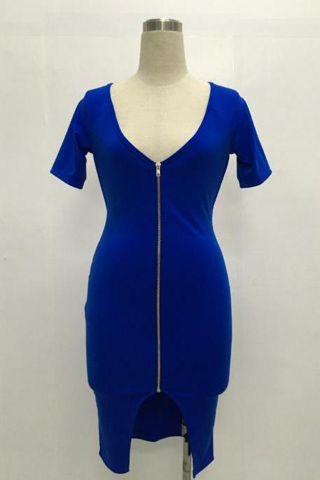 Sexy V-Neck Backless Pure Color Short Sleeves Bodycon Dress