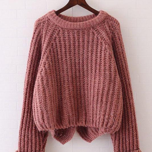 Pure Color Long Sleeves Irregular Loose Sweater on Luulla