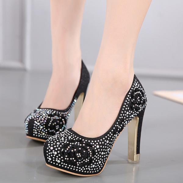 Rhinestone thick heels best sale