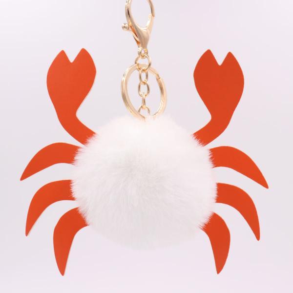 Marine animal crab hairball key chain PU leather cartoon crab key chain bag Pendant-4