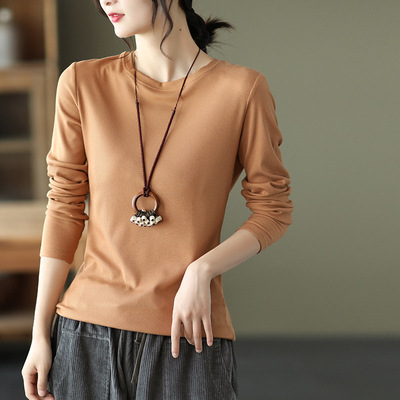 Simple Long Sleeves Solid Color Round-Neck Pullovers