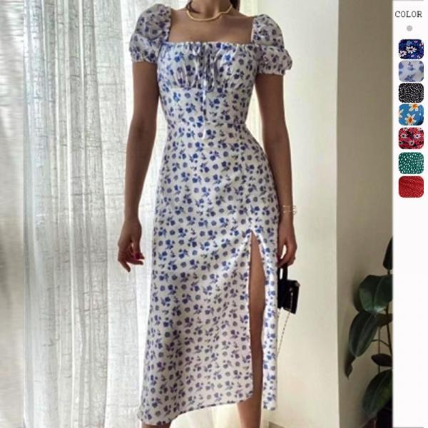 Spaghetti Straps Sexy Floral Split Maxi Dress