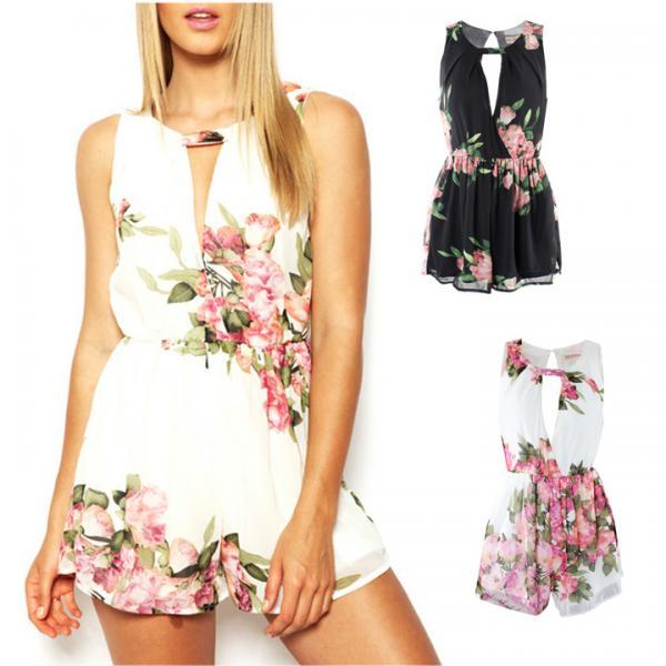 Floral Open Back Overall Chiffon Jumpsuit on Luulla