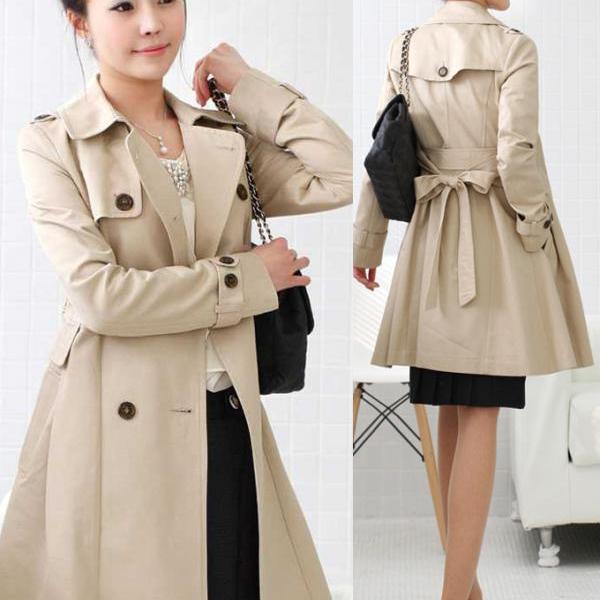 Double Breasted Lapel Long Trench Coat on Luulla