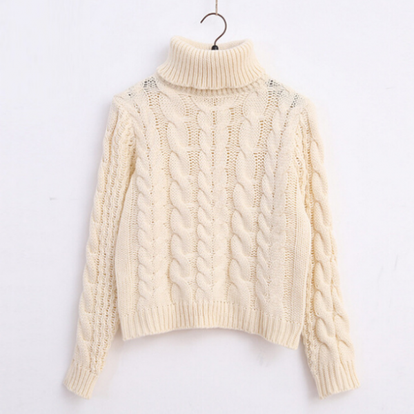 High Collar Knit Retro Upset Coarse Yarn Pullover Sweater on Luulla