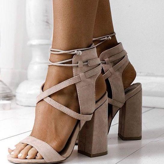 small heel lace up sandals