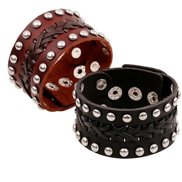 Wide Rivet Braided Leather Bracelet on Luulla