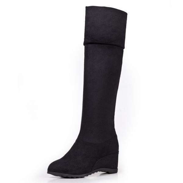 Elastic Velvet Over-Knee Wedge Increased High Boots on Luulla