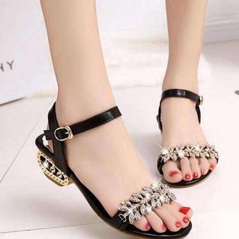 Peep-toe Roman Deformed Low With Party With Diamond Sandals on Luulla