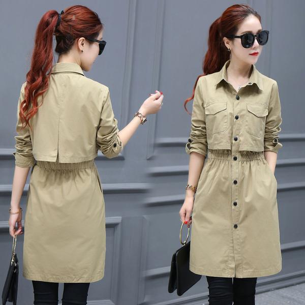 Stand Collar Button Pockets Decorate Slim Long Coat on Luulla