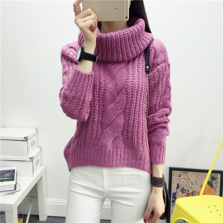 High Neck Candy Color Cable Knit Pullover Sweater on Luulla