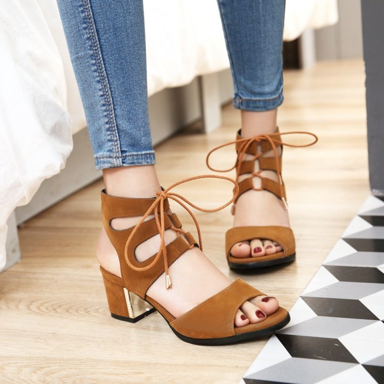 lace up peep toe chunky heels