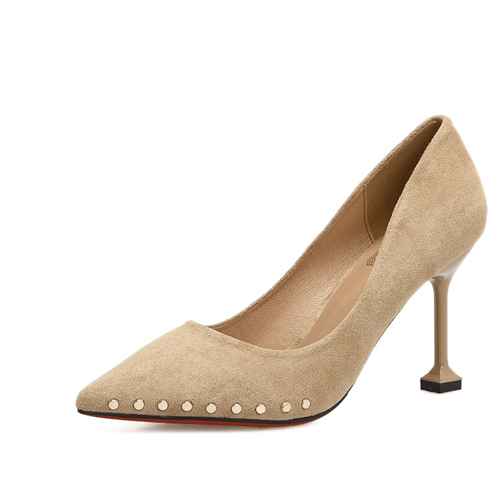 Faux Suede Pointed-Toe High Heel Stilettos Featuring Rivets Trim on Luulla