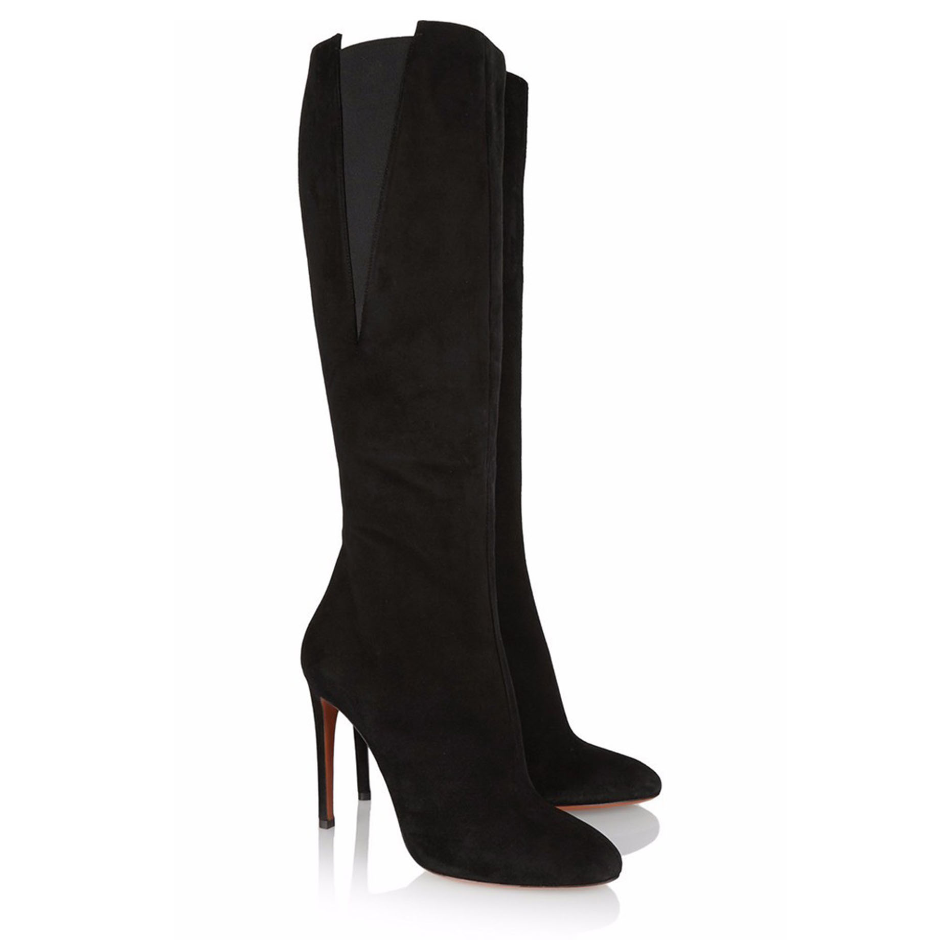 black suede knee high stiletto boots