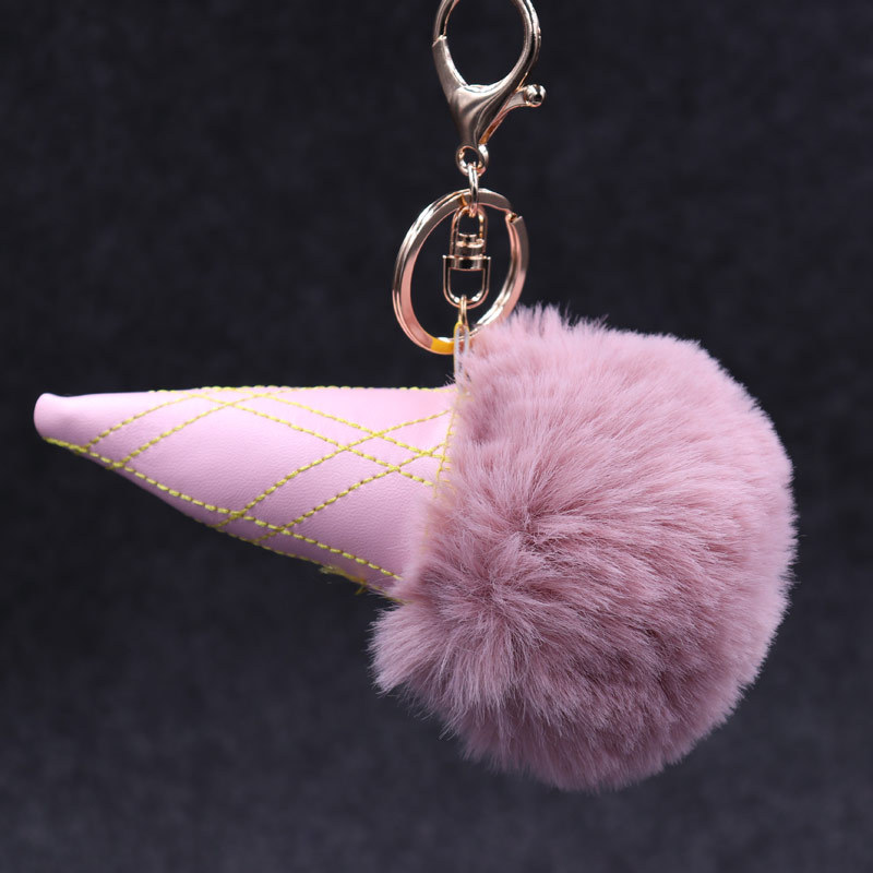 8cm Imitation Rex Rabbit Fur Ball Ice Cream Key Chain Pendant Plush Fur ...