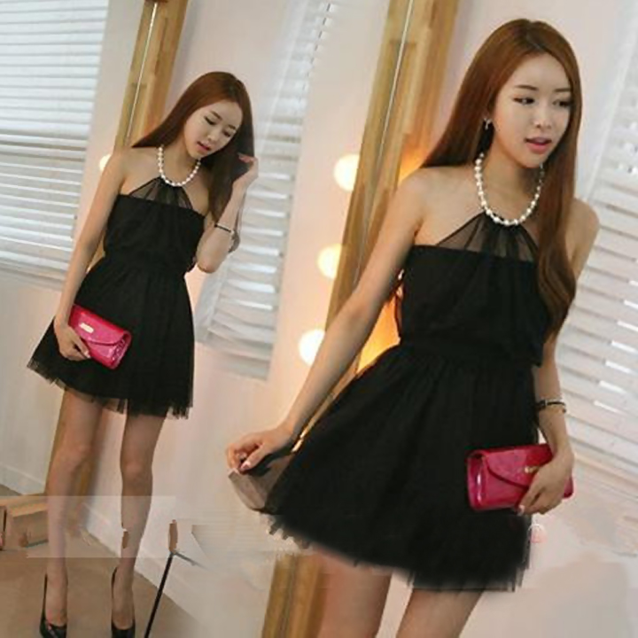 Net Yarn Backless Doubledeck Mini Dress on Luulla