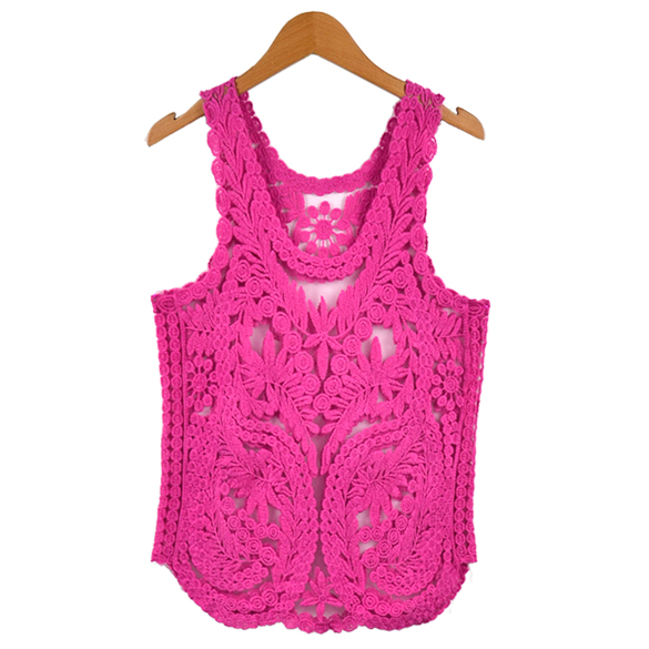 Lace Floral Pattern Crochet Tank Tops on Luulla