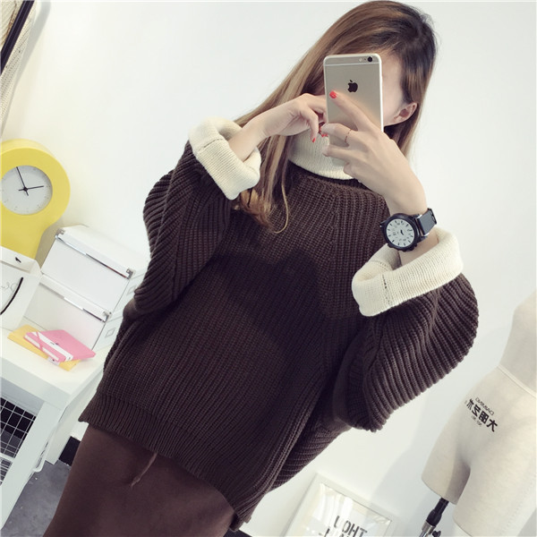 Korean Solid Color Knit Big Pullover Splicing Sweater on Luulla