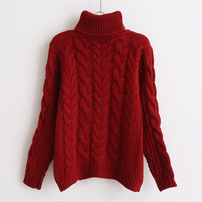 High Collar Knit Retro Upset Coarse Yarn Pullover Sweater on Luulla